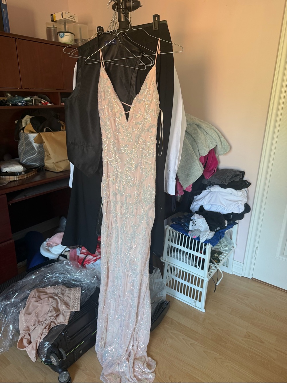 YaYa Aflalo Blush Pink Beaded Maxi Gown
